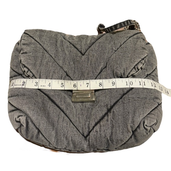 Zara Gray Acid Wash Quilted Denim Puffer Shoulder Bag with Chain Strap EUC - Picture 12 of 15